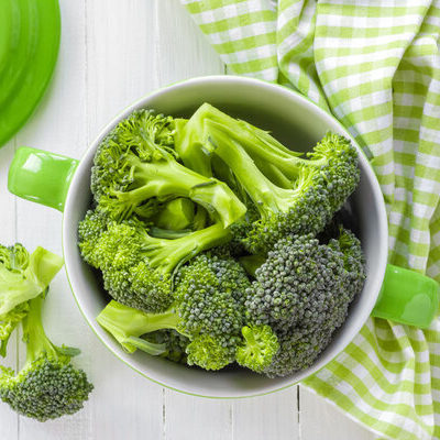 Broccoli (Brassica oleracea) is a cruciferous vegetable with flowering head, stalk, and small leaves.