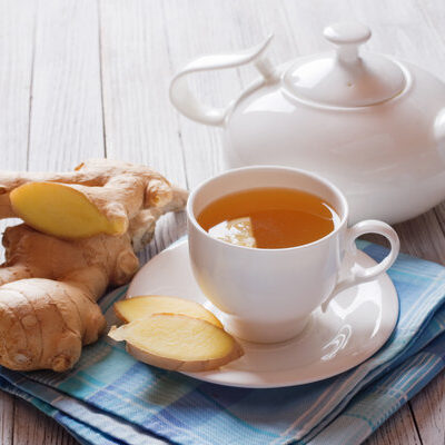 Ginger tea is a hot beverage made from brewing ginger root (Zingiber officinale) or processed ginger root crystals.