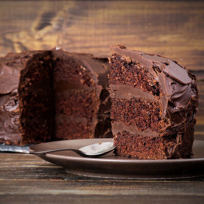 Devil’s food cake is a rich, moist chocolate layer cake that is filled and topped with dark chocolate frosting.