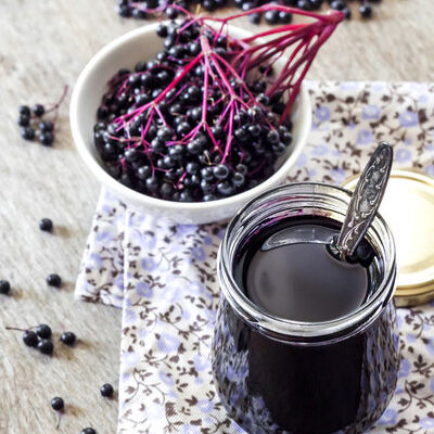 Elderberry syrup is made from dried elderberries and may contain honey, lemon, and different herbs.