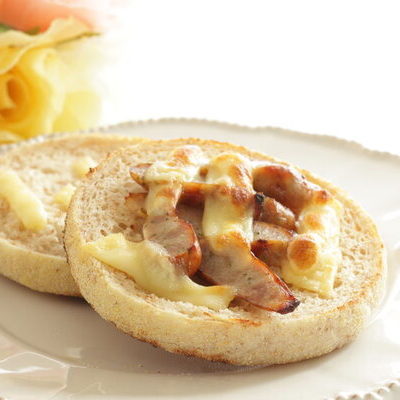 English muffins are a bread product made from yeast-leavened dough.