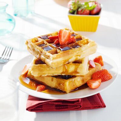 Waffles are a sweet dish made from a batter of flour, water, oil, and eggs.