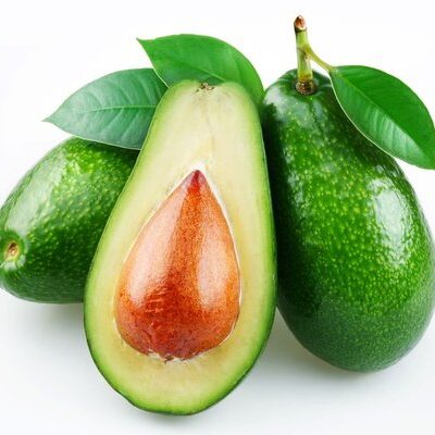 Avocado (Persea americana) is a tree fruit known for its soft green flesh, hard brown stone, and textured black peel.