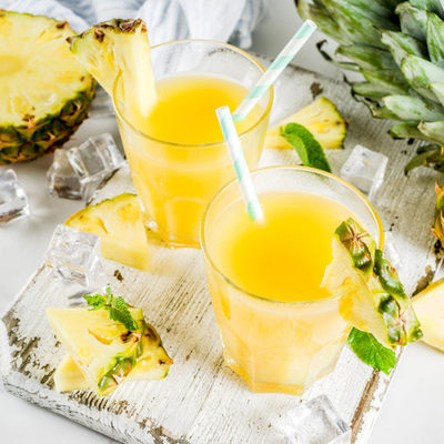 Pineapple juice is a liquid drink that is made by pressing or extracting juice from the pulp of the pineapple fruit.