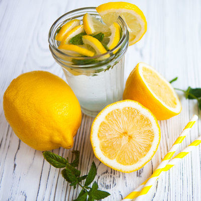 Lemon is a bright, yellow citrus fruit that typically has a sour taste. It adds a bright flavor to foods, drinks, juices, and beverages.