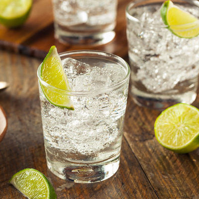 Tonic water is a clear, carbonated drink that contains quinine.