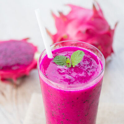 Dragon fruit juice is the liquid extract from the dragon fruit of the Cactaceae family.