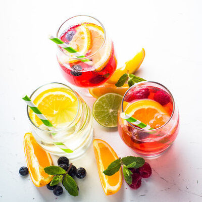 Originating in Spain and Portugal, sangria is a cocktail made with red wine, sugar, and fruits such as apples, oranges, lemons, and peaches.