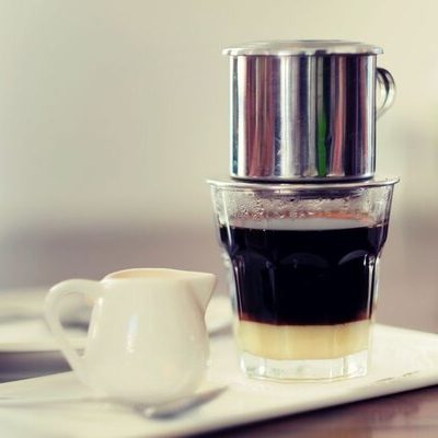 Vietnamese coffee is a beverage made with ground dark-roasted coffee, condensed milk, and hot water.