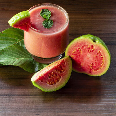 Guava juice is the juice obtained by the squeezing, pressing, or crushing of the pulp of the guava fruit.