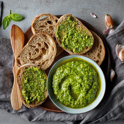 Pesto is a creamy, savory sauce of Italian origin.