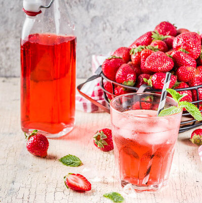 Strawberry juice is the liquid extract of the strawberry fruit