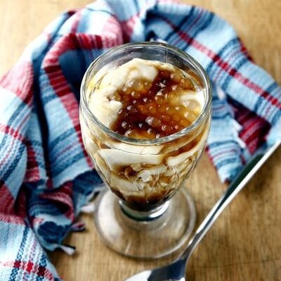 Taho is a sweet snack made primarily of silken tofu, tapioca or sago pearls, and brown sugar syrup.