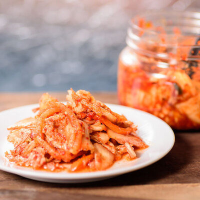 Kimchi is a traditional Korean dish made from fermented vegetables, fish sauce, and a mix of spices.