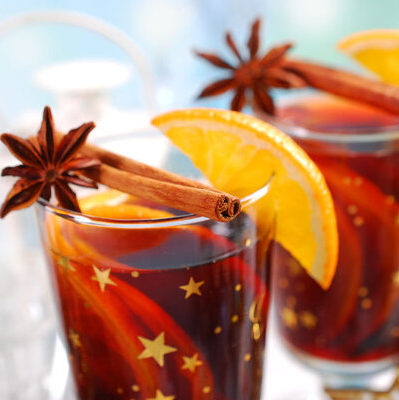 Mulled wine is an alcoholic beverage made with red wine, spices, and fruits.
