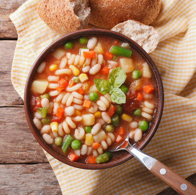 Minestrone is a thick and hearty soup of Italian origin.