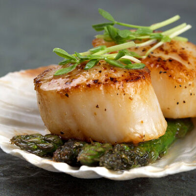 Scallops fall under the category of seafood and belong to the Pectinidae family of marine bivalve mollusks, otherwise known as clams.