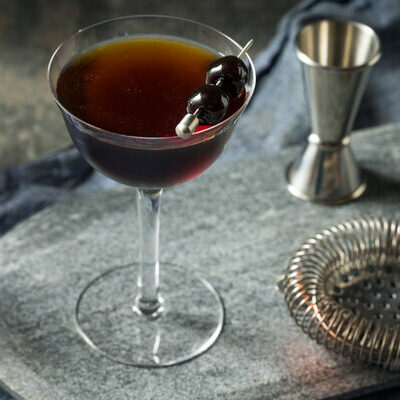 Black Manhattan is a cocktail made with whiskey, Averna, orange bitters, and angostura bitters.
