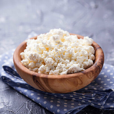 Cottage cheese is a dairy product that is made from cow’s milk.