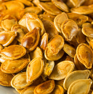 Pumpkin seeds are the seeds found inside pumpkins.