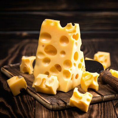 Swiss cheese is an umbrella term for cheese made in Switzerland, which is usually made of cow’s milk.