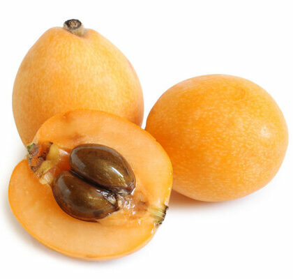 The loquat, is the fruit of the evergreen tree, Eriobotrya japonica. The fruits grow in clusters and have a mild oval shape.