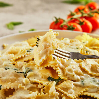 Ravioli is a type of pasta that is stuffed with a savory or sometimes sweet filling.